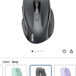 TECKNET Wireless Mouse (2.4G & BT5.0/3.0) Silent 4800 DPI Computer USB A & Bluetooth Mouse 6 Buttons, Wide Compatibility - Grey