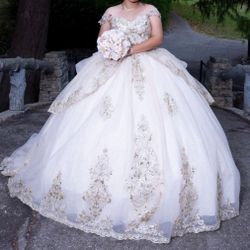 Beige/Gold Quince Dress Size 8/10
