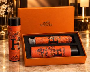 Hermès Orange Umbrella and Thermos Gift Set