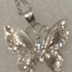 Sterling Silver Butterfly Necklace With Nice Sparkly Stones