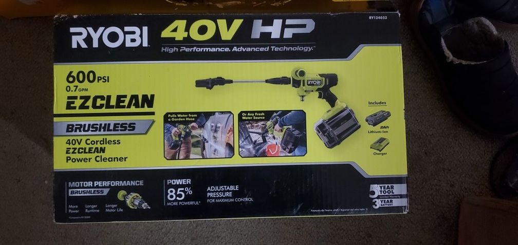 RYOBI 40-Volt HP Brushless EZClean 600 PSI 0.7 GPM Cold Water Power Cleaner