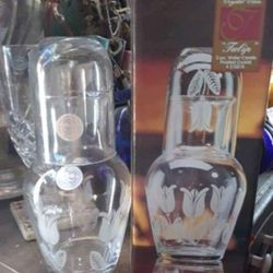 2 Piece Vintage Cruet Water Crystal Glass