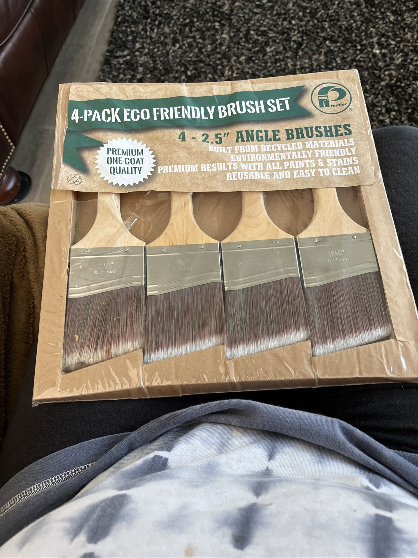 4-Pack 2.5 Angle BRUSH SET Premier 1 Coat Quality Paint & Stain Eco Friendly NEW