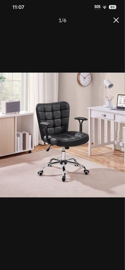 Mid-Back PU Leather Office Task Chair with Armrests, Black