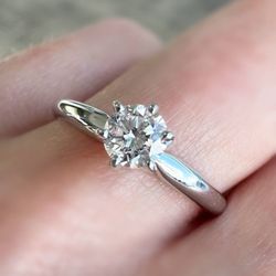 14K Solid White Gold 0.25Ct Natural Diamond Solitaire Engagement Ring Sz 6.5