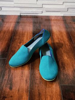 Rothy’s Jade Loafers Teal Knit Neon Green Sole Women’s 10.5
