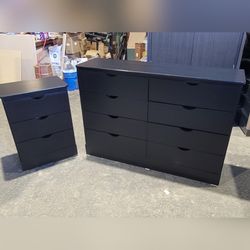 Eight drawers dresser and nightstand with rails