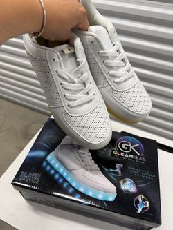 GleamKicks LED Light Up Glow Shoes White Perforated Low Top Sneakers men size 8