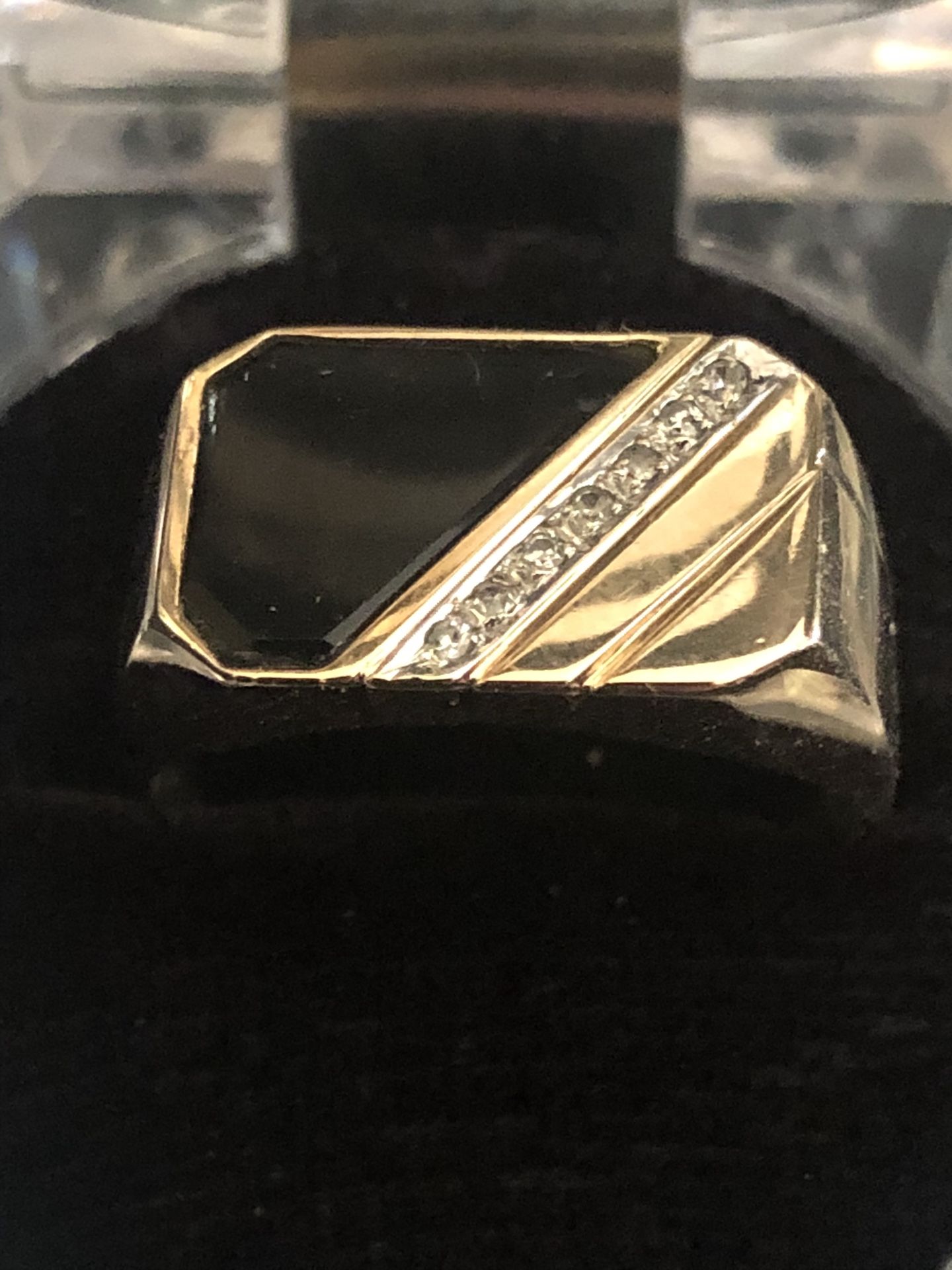 14k Gold Ring With Black Onyx and Diamond Ring