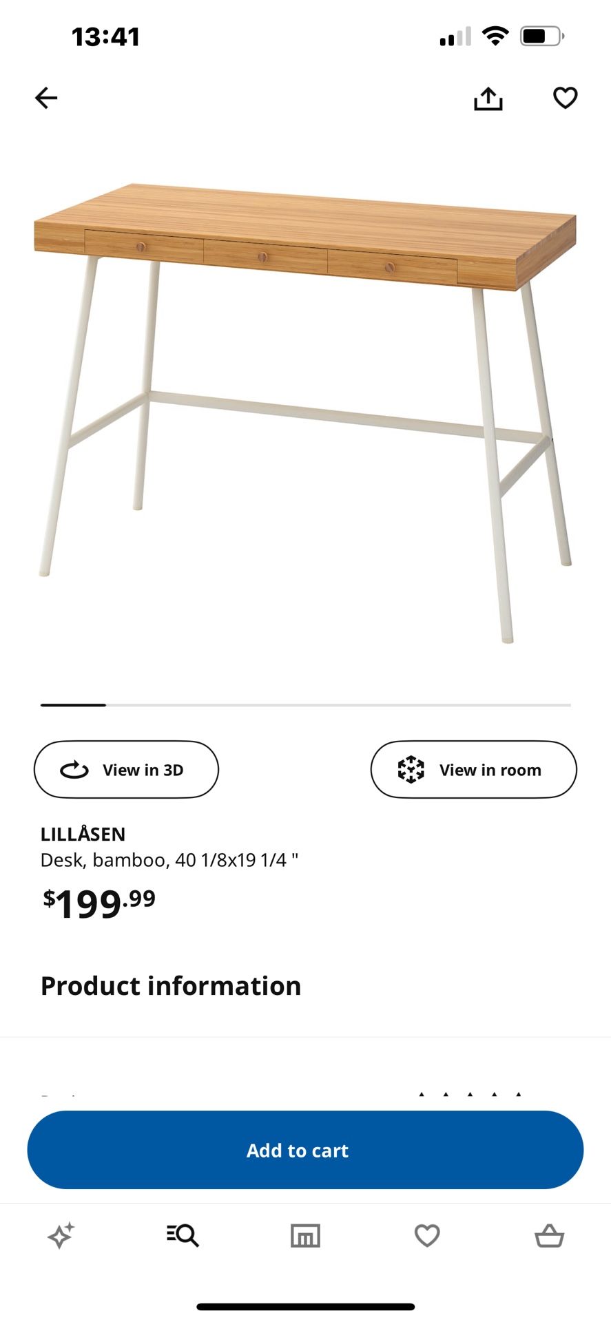 IKEA Lillasen Bamboo Desk