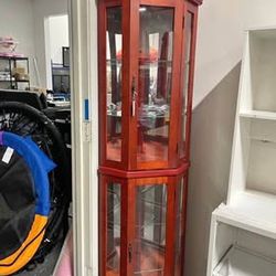 Assembled New Lighted 3-Side Glass Display Curio Corner Cabinet w/Tempered Glass Doors and Shelves