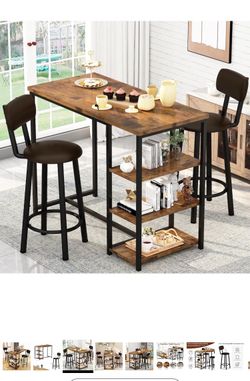 Dining Table Set for 2, Counter Height Bar Table Set with Storage ＆ Stools $50