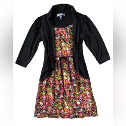 Speechless Girls Multi Color Floral Ruffled  Fully Lined  Dress Size 7  Tie Jacket 