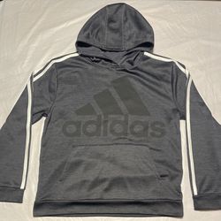 Adidas Hoodie Black Logo White Stripe Sleeves Moisture Wicking Size:Boys L 14-16