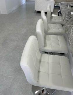 4 White Leather Bar Stools