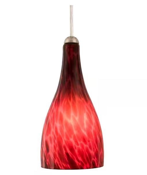 Modern 9.5x4.5” Red Hand Blown Art Glass Ceiling Light Dark Lava Pendant + Bulb + Hardware Excellent