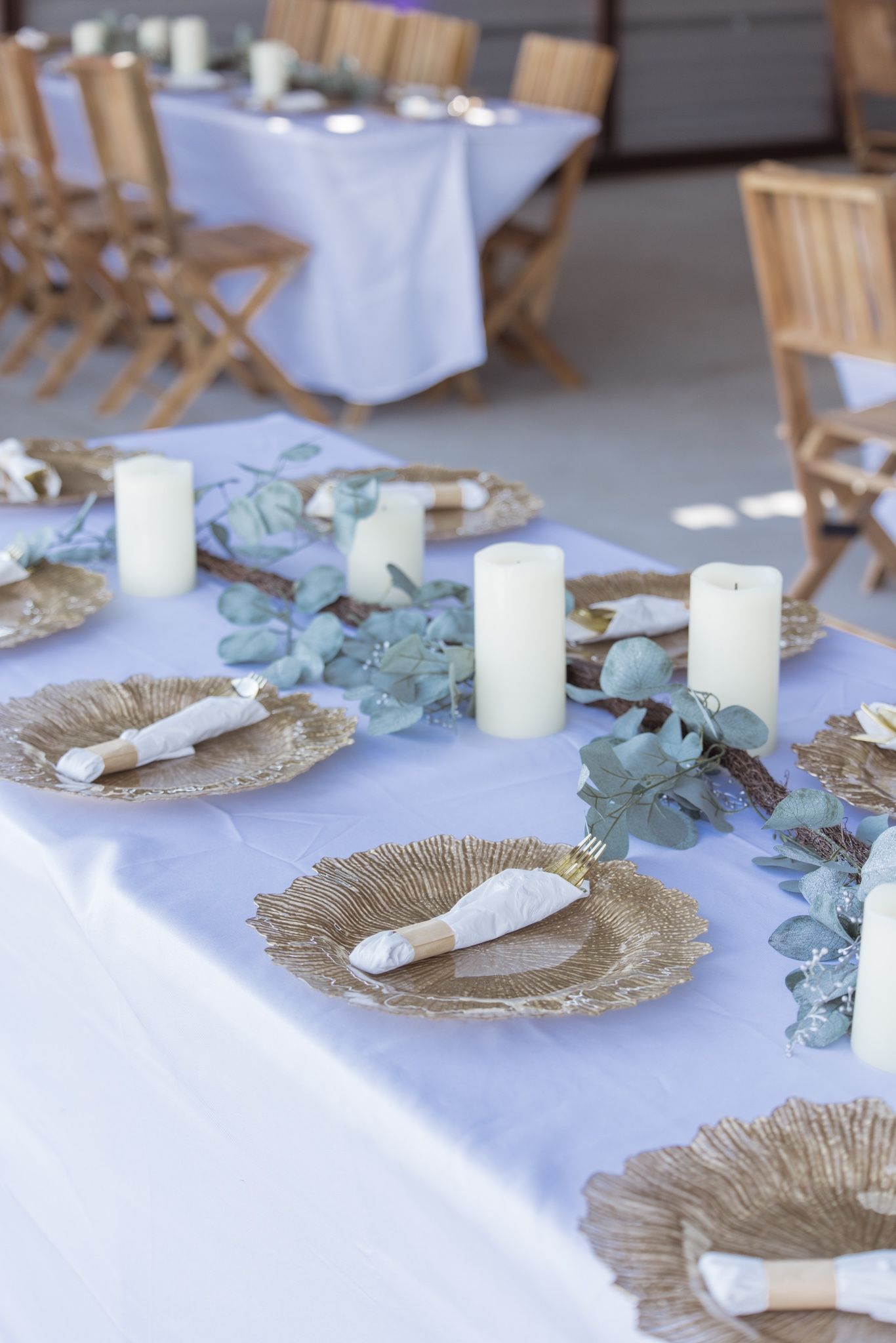 Eucalyptus Runners / Candles / Gold charger plates