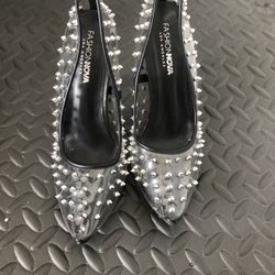 Clear & Black Heels With Silver Spikes 