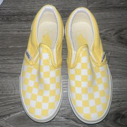YELLOW TODDLER CHECKERED SLIP ON VANS.