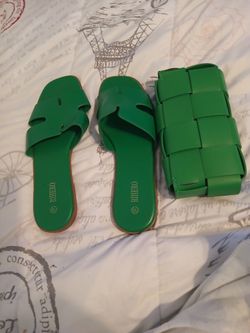 Designer Style Handbag And Slides $40.00 together Or $22 Single Small Clutch and Size 10M Shoes Both Brand New
