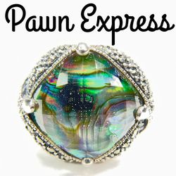 Sterling Silver Faceted Abalone Marcasite Ring 