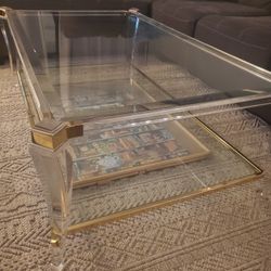 Modern Glass & Acrylic Coffee Table with Gold Accents