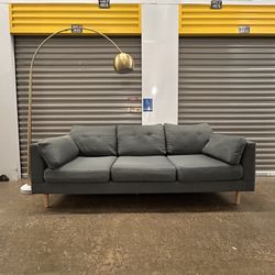 Mid-Century Modern Minimalist Gray Fabric Sofa Couch