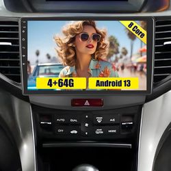 Roinvou 8 Cores 4+64G Android Car Radio for Acura TSX 2009-2014/Honda Accord 2008-2012, 9" Touch Screen Carplay Android Auto with 32EQ Bluetooth WiFi 