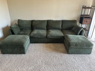 110" Chenille 4 Seats Sofa Green MUST PICK UP