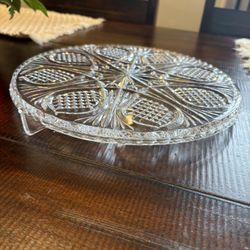 Vintage Hand Cut Glass Footed Platter 