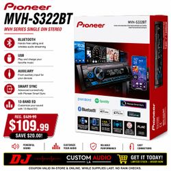 Pioneer MVH-S322BT Single Din Stereo Bluetooth USB Auxiliary 13-Band Equalizer Am Fm Radio 🚨 Payment Options Available 🚨 No Credit Needed 🚨
