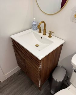 Modway Render Mid-Century Bathroom Vanity With Sink in Walnut White,24 Inch