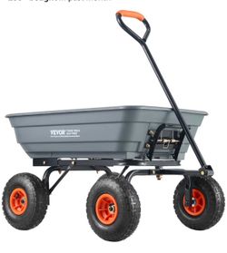VEVOR 4 Cu.Ft. 600lbs Poly Garden Dump Cart, Heavy Duty 4 Wheel Wheelbarrow Yard Cart Dump Wagon with 10in All Terrain Wheels, Steel Frame and Quick R