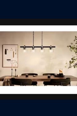 New In Box-Kaelix 4-Light Linear Chandelier with Clear Glass in Black