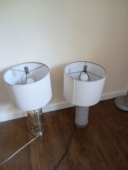 Two Table Lamps with White Drum Shades