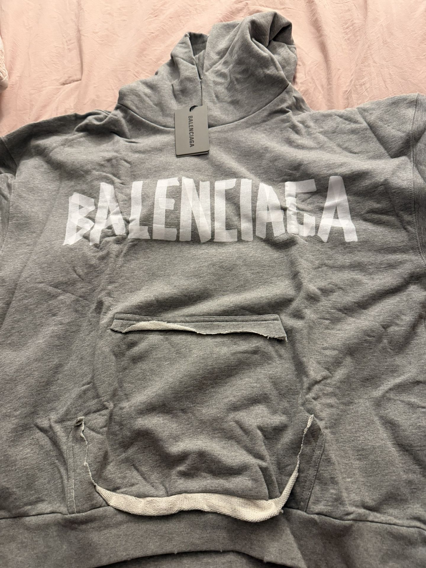 Balenciaga Men Tape Type Ripped Pocket Hoodie