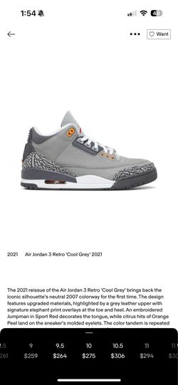 Cool grey retro Jordan  3s