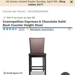 Cosmopolitan Espresso & Gunmetal Solid Back Counter Height Stool