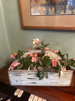 Rustic Distressed Wood Planter Box with Faux Flowers