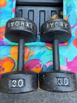 YORK  PAIR  OF  30  POUND  DUMBBELLS