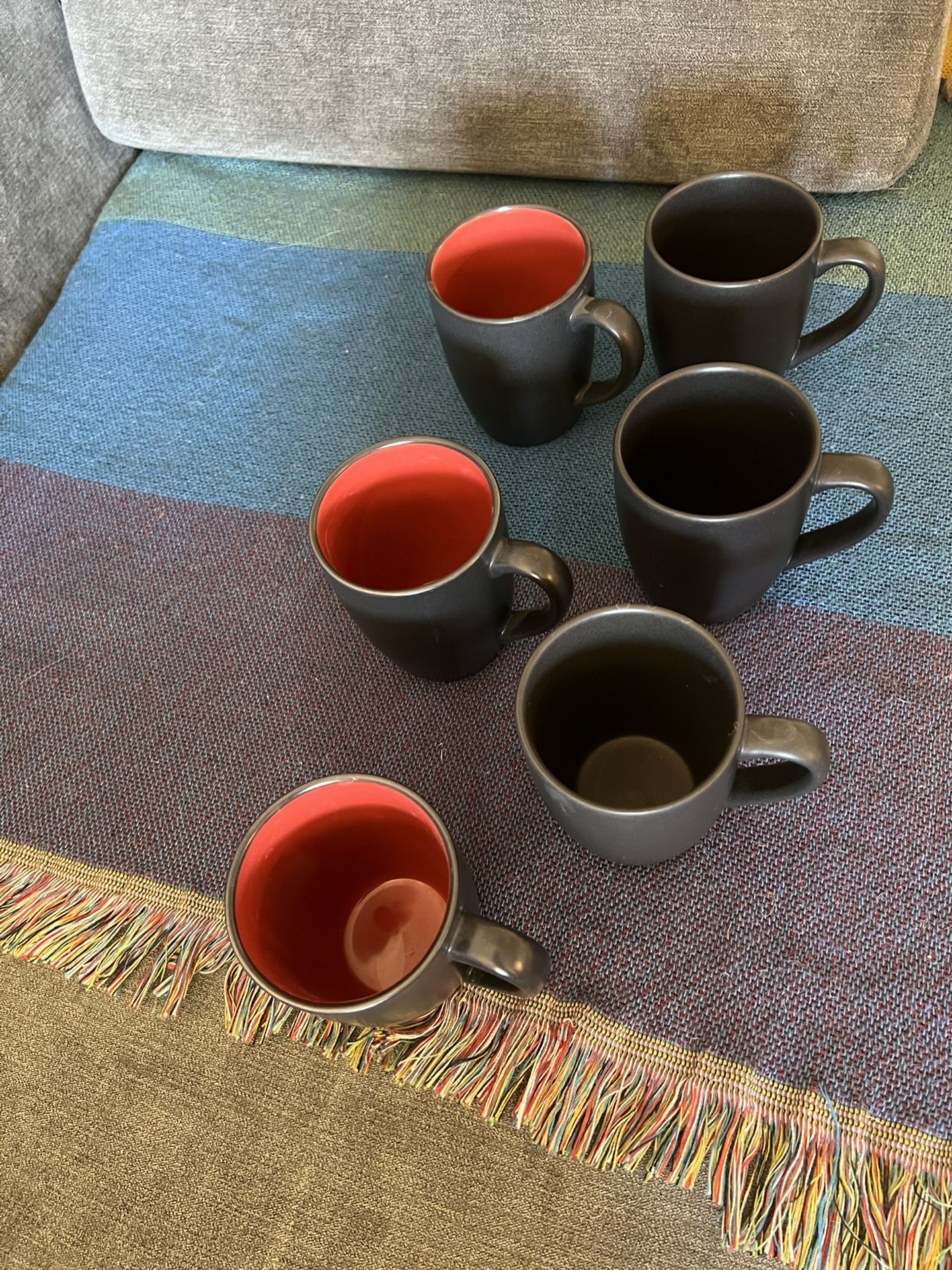 6 Tea Cups Coffee Mugs Cup Red And Black Asian Style