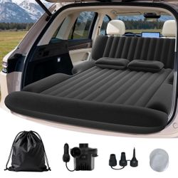 New-SUV Air Mattress - Thickened Flocking Car Air Mattress with Electric Pump & 2 Pillows, Portable Inflatable Car Bed for SUV Trunk, Back Seat, Campi