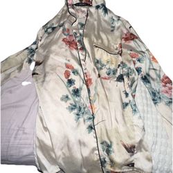Zara Basics Floral Satin Long Sleeve Blouse with Mandarin Collar Size Small