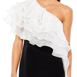 IEENA Mac Duggal NWT SIZE2 Style# 26501 WHITE Ruffle BLACK Cocktail Mini $248