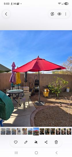 Red Outdoor Patio Umbrella with Base