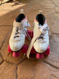 White and Pink Quad Roller Skates size 9 woman’s