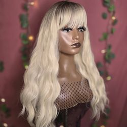 26" Ash blonde  ombre synthetic hair wig new  with bangs
