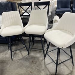 24 Inch Swivel Barstools Cream Set of 3, No Assembly Needed, Brand New