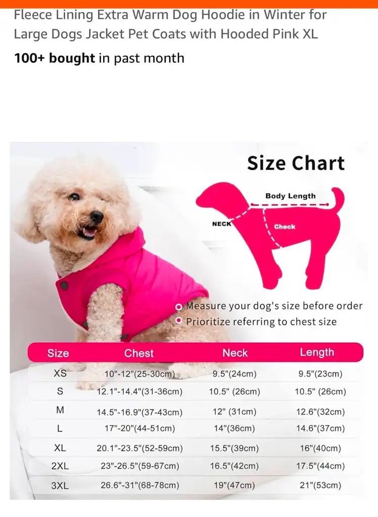 Pink Fleece Lined Dog Hoodie