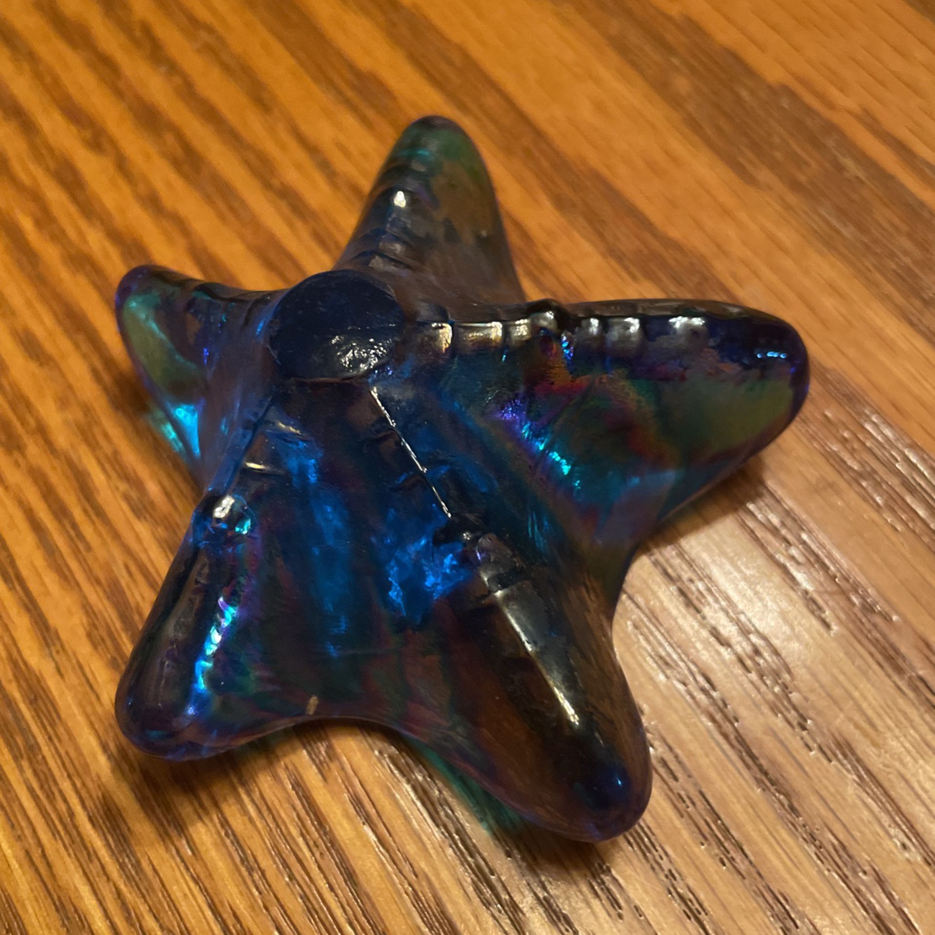 Vintage Iridescent Glass Starfish Cobalt Blue Paperweight 